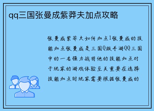 qq三国张曼成紫莽夫加点攻略